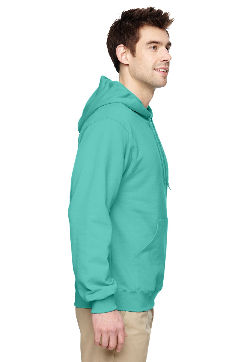 Jerzees 996M/996MR Mens NuBlend Pill Resistant Fleece Hooded Sweatshirt Hoodie w/ Pouch Pocket Mint Green Model Side