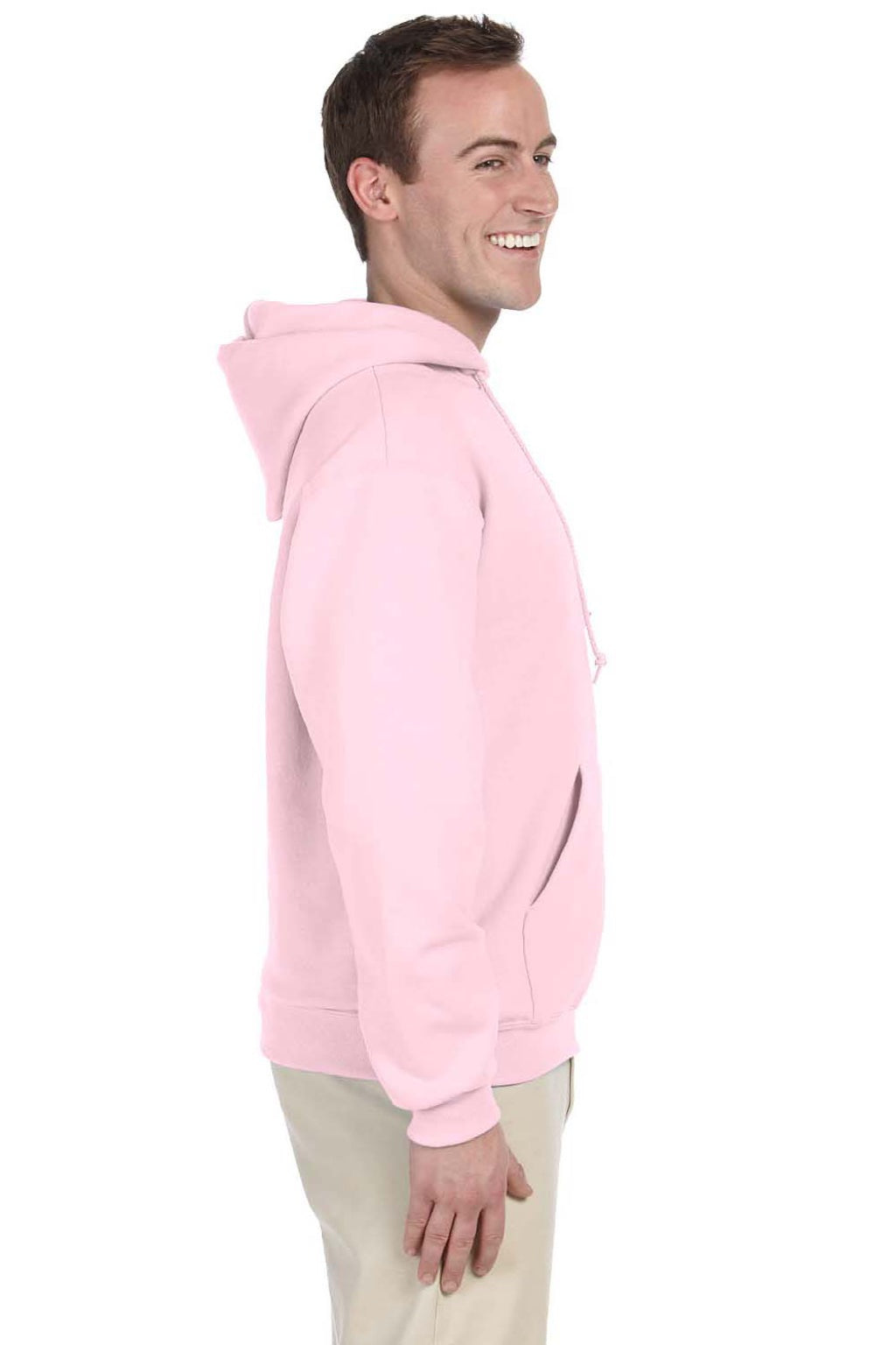 Jerzees 996M/996MR Mens NuBlend Pill Resistant Fleece Hooded Sweatshirt Hoodie w/ Pouch Pocket Classic Pink Model Side