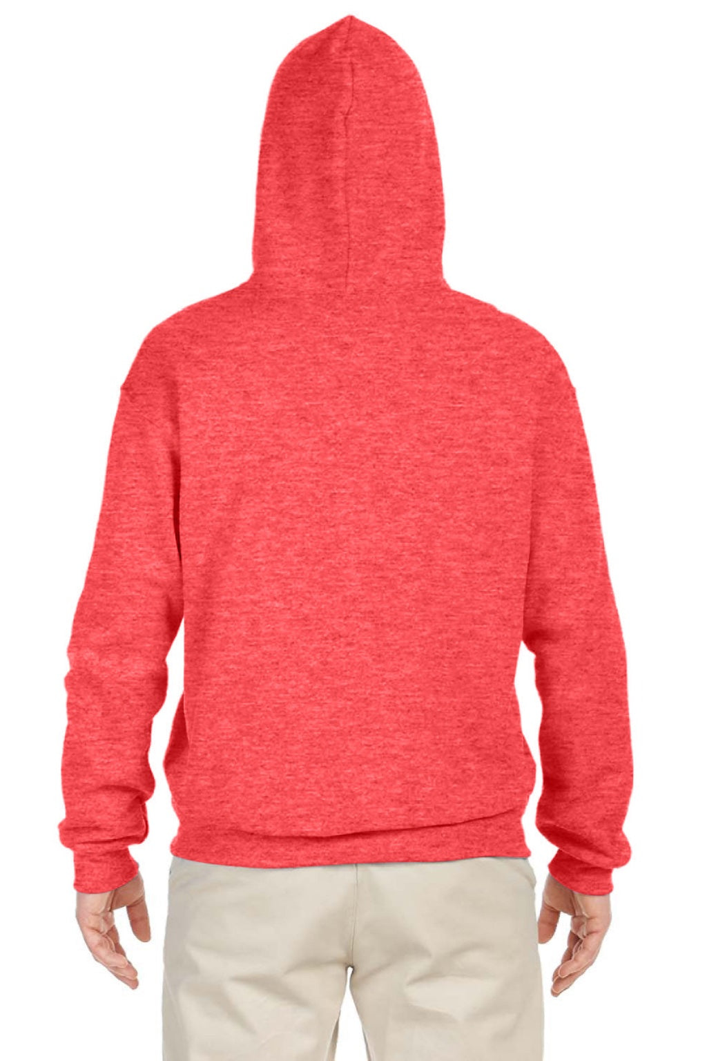 Jerzees 996M/996MR Mens NuBlend Pill Resistant Fleece Hooded Sweatshirt Hoodie w/ Pouch Pocket Heather Retro Coral Model Back