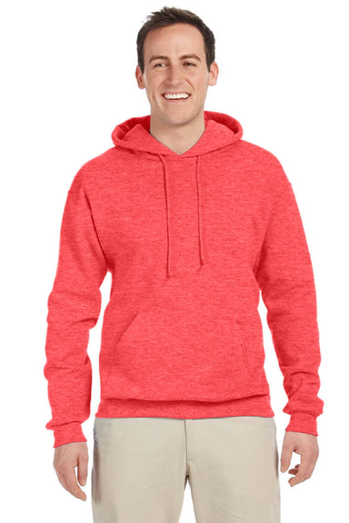 Jerzees 996M/996MR Mens NuBlend Pill Resistant Fleece Hooded Sweatshirt Hoodie w/ Pouch Pocket Heather Retro Coral Model Front