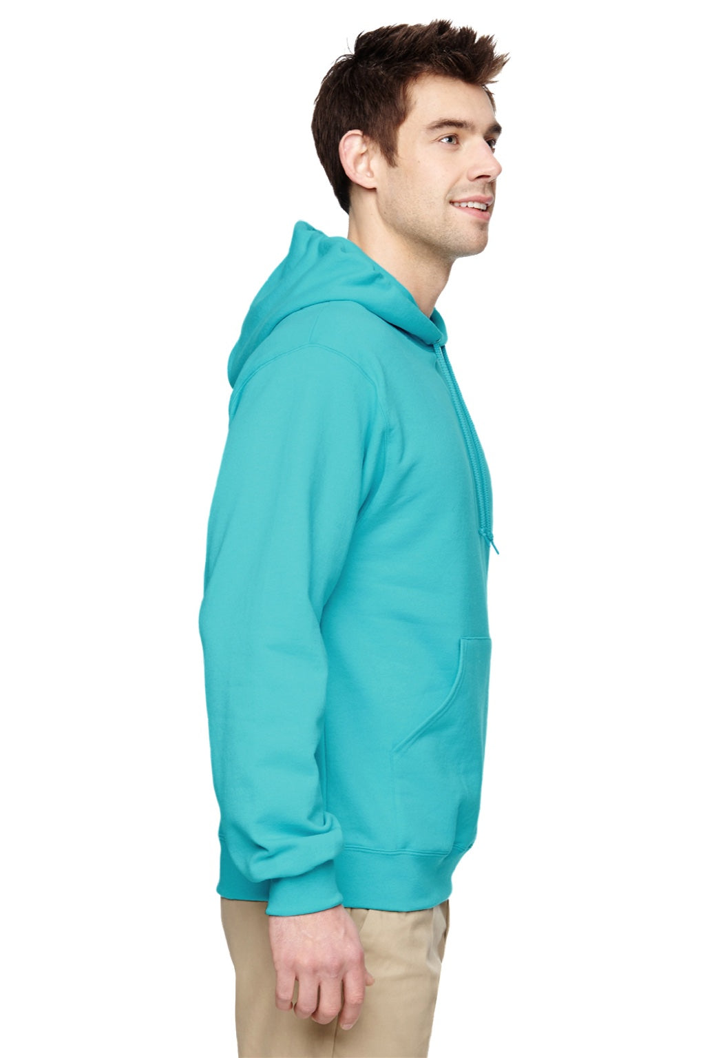Jerzees 996M/996MR Mens NuBlend Pill Resistant Fleece Hooded Sweatshirt Hoodie w/ Pouch Pocket Scuba Blue Model Side
