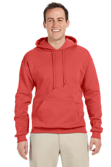 Jerzees 996M/996MR Mens NuBlend Pill Resistant Fleece Hooded Sweatshirt Hoodie w/ Pouch Pocket Sunset Coral Model Front