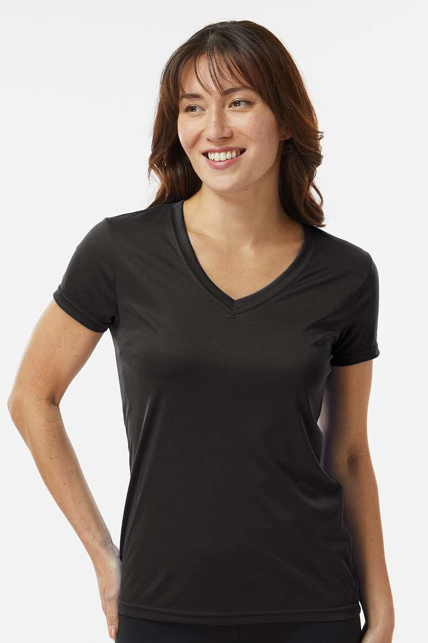Paragon 203 Womens Vera Moisture Wicking Short Sleeve V-Neck T-Shirt Black Model Front