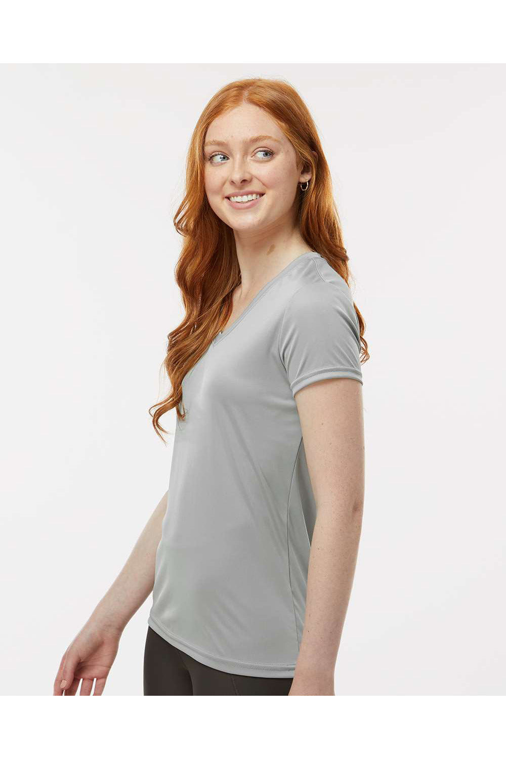 Paragon 203 Womens Vera Short Sleeve V-Neck T-Shirt Medium Grey Model Side