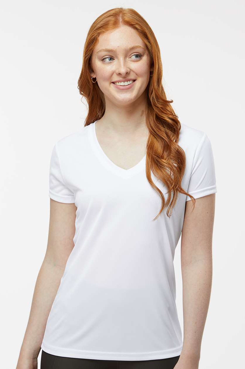 Paragon 203 Womens Vera Moisture Wicking Short Sleeve V-Neck T-Shirt White Model Front