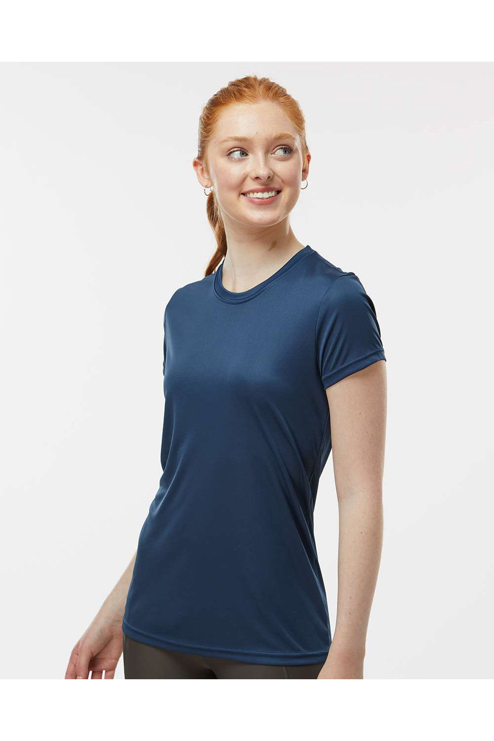 Paragon 204 Womens Islander Performance Short Sleeve Crewneck T-Shirt Navy Blue Model Side