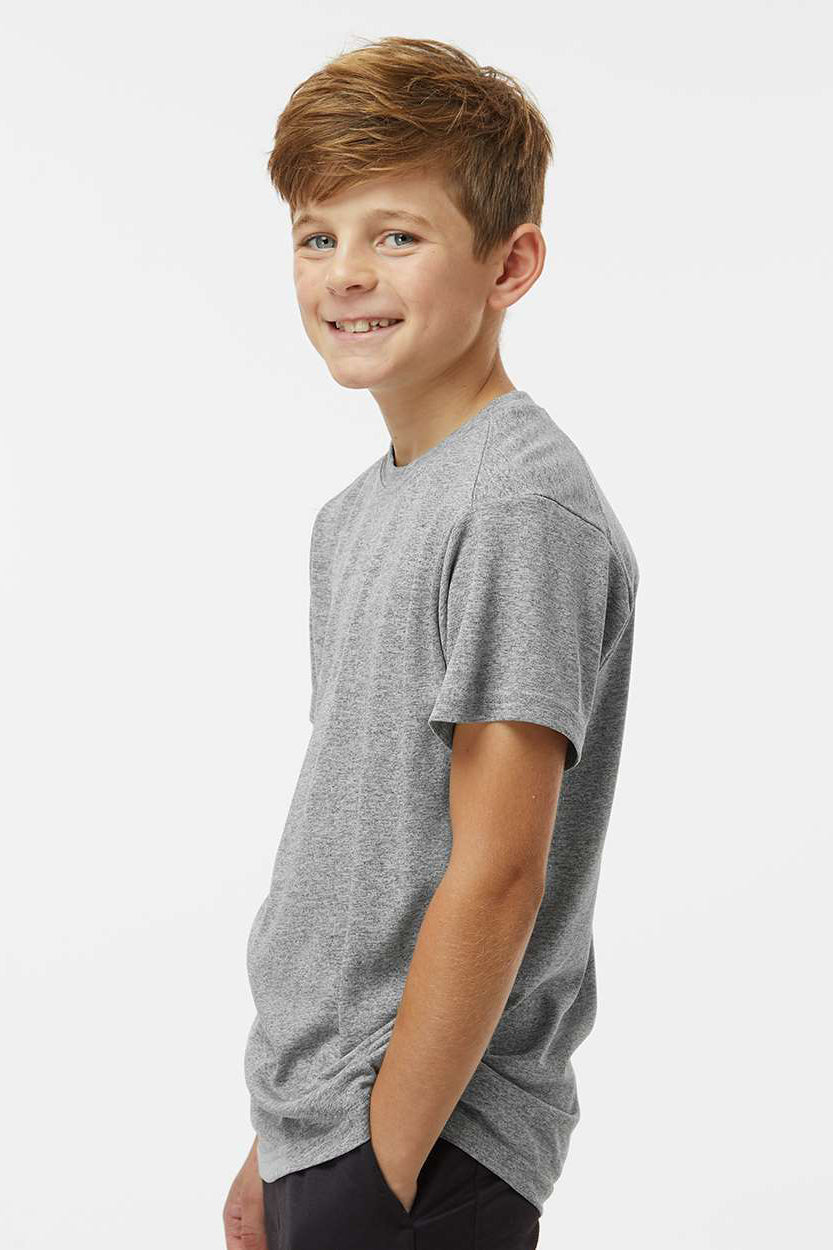 Paragon 208Y Youth Islander Performance Moisture Wicking Short Sleeve Crewneck T-Shirt Heather Grey Model Side