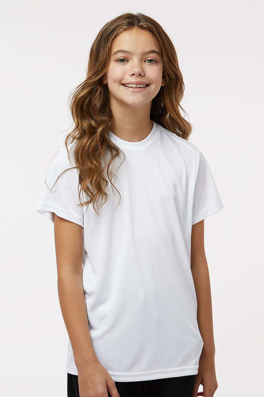 Paragon 208Y Youth Islander Performance Moisture Wicking Short Sleeve Crewneck T-Shirt White Model Front
