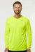 Paragon 210 Mens Islander Performance Moisture Wicking Long Sleeve Crewneck T-Shirt Safety Green Model Front