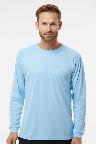 Paragon 210 Mens Islander Performance Moisture Wicking Long Sleeve Crewneck T-Shirt Blue Mist Model Front