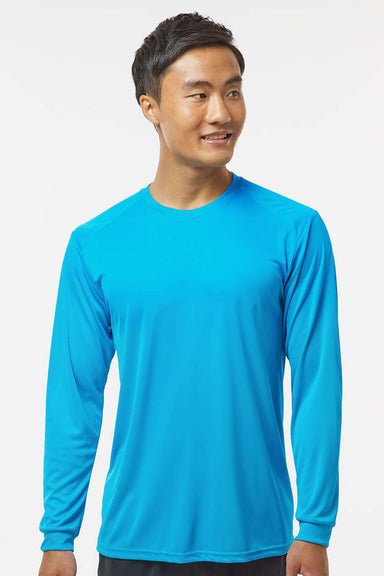 Paragon 210 Mens Islander Performance Moisture Wicking Long Sleeve Crewneck T-Shirt Turquoise Blue Model Front