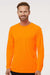 Paragon 210 Mens Islander Performance Moisture Wicking Long Sleeve Crewneck T-Shirt Neon Orange Model Front