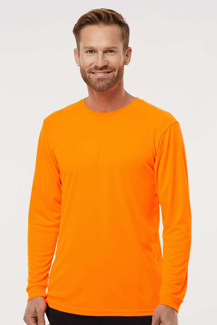 Paragon 210 Mens Islander Performance Moisture Wicking Long Sleeve Crewneck T-Shirt Neon Orange Model Front