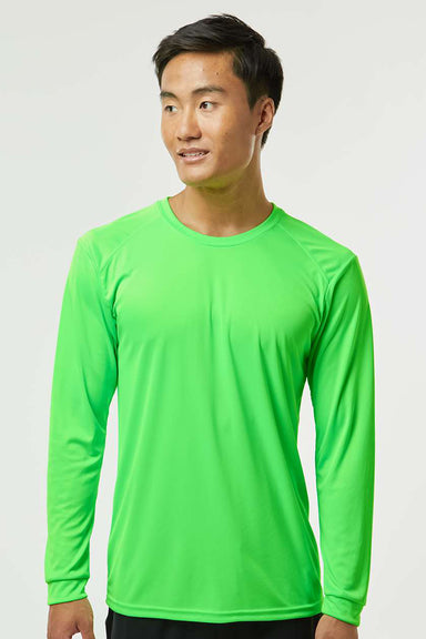 Paragon 210 Mens Islander Performance Moisture Wicking Long Sleeve Crewneck T-Shirt Neon Lime Green Model Front