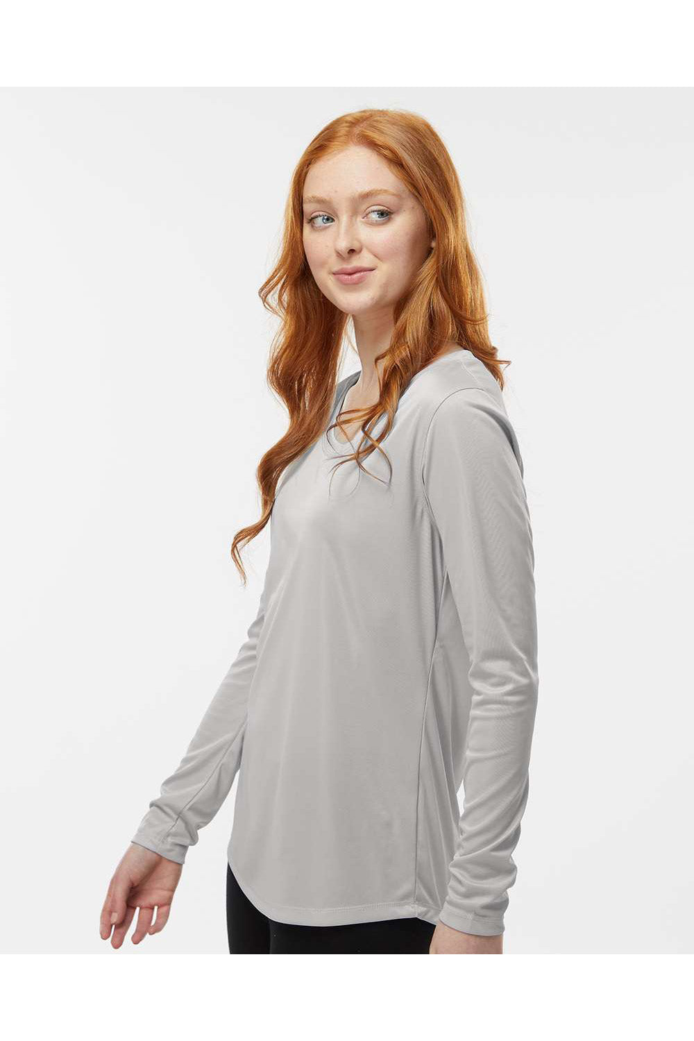 Paragon 214 Womens Islander Performance Long Sleeve Scoop Neck T-Shirt Aluminum Grey Model Side