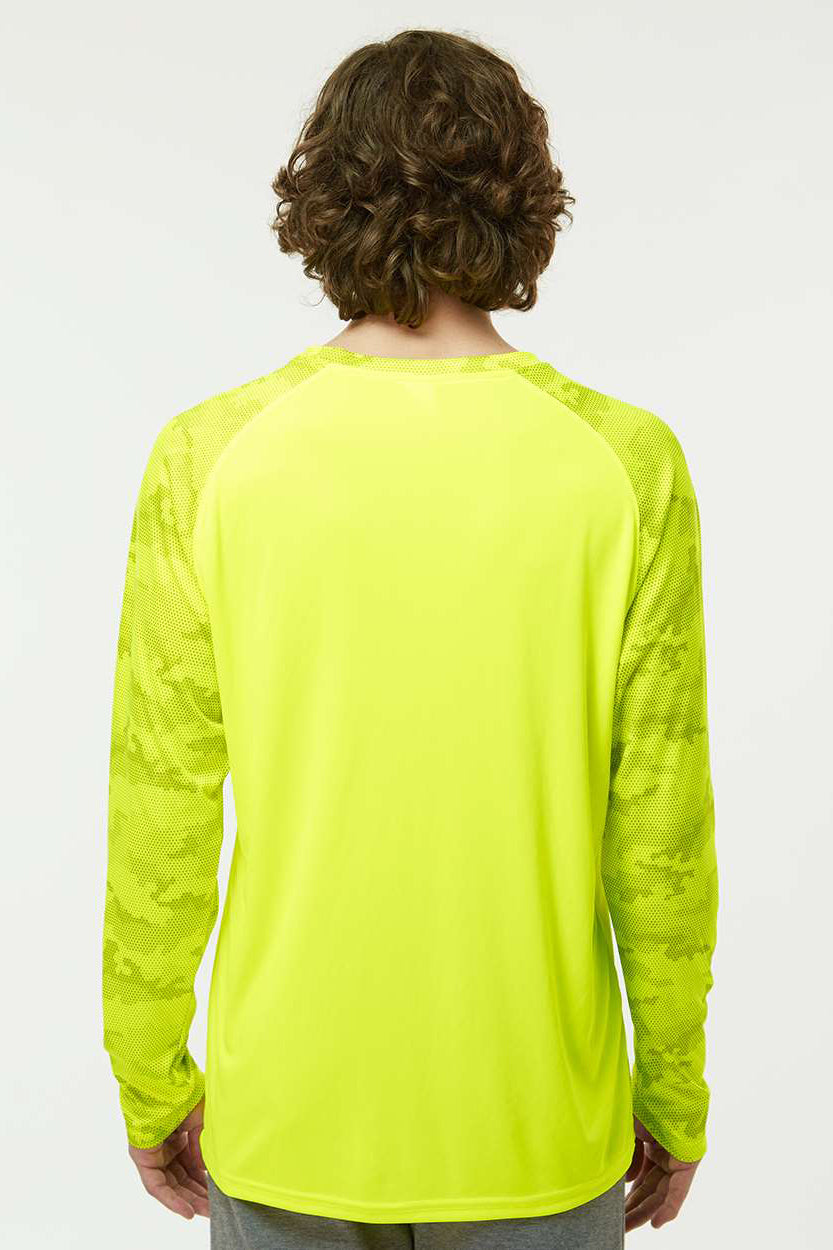 Paragon 216 Mens Cayman Performance Moisture Wicking Camo Colorblock Long Sleeve Crewneck T-Shirt Safety Green Model Back