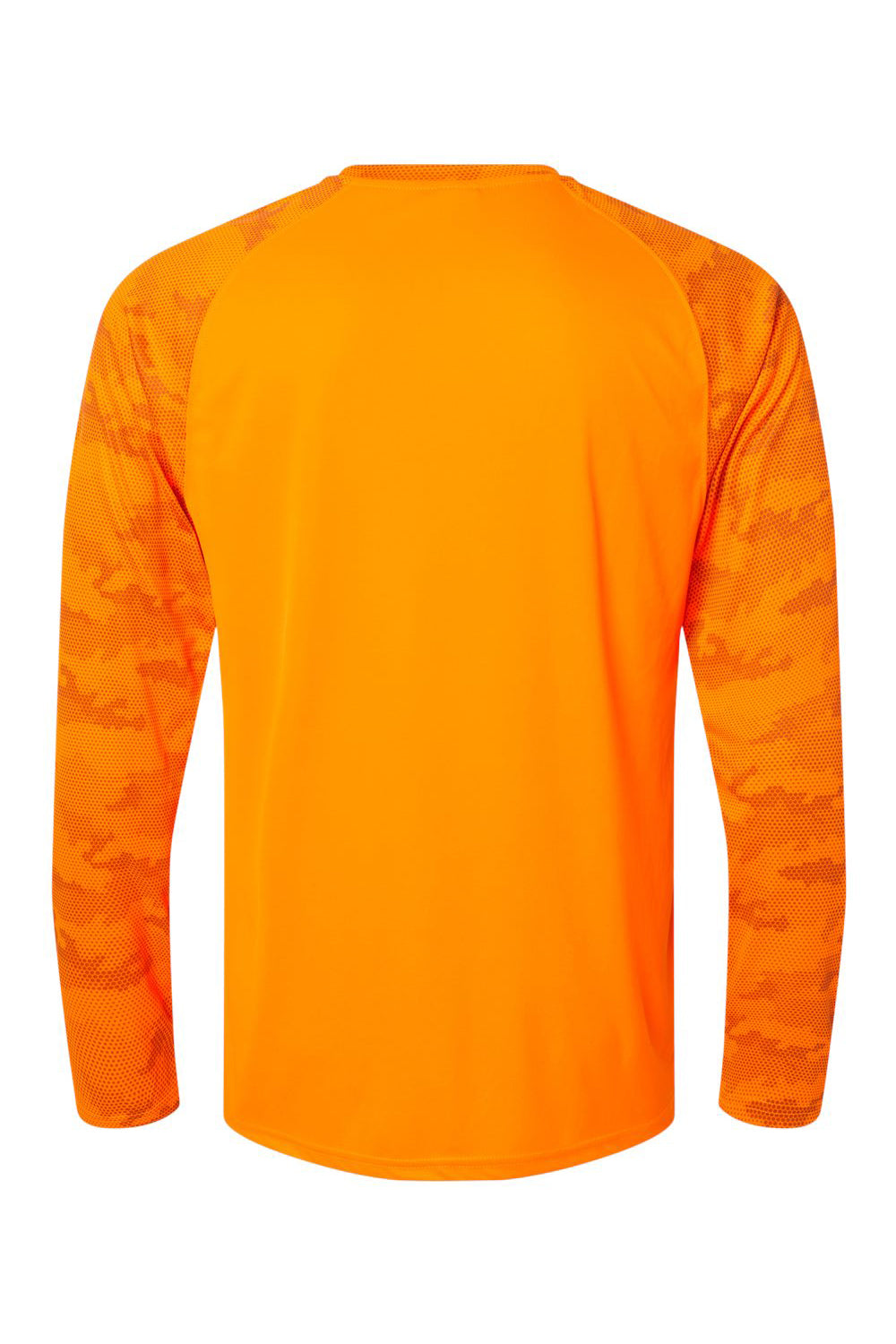 Paragon 216 Mens Cayman Performance Camo Colorblocked Long Sleeve Crewneck T-Shirt Neon Orange Flat Back