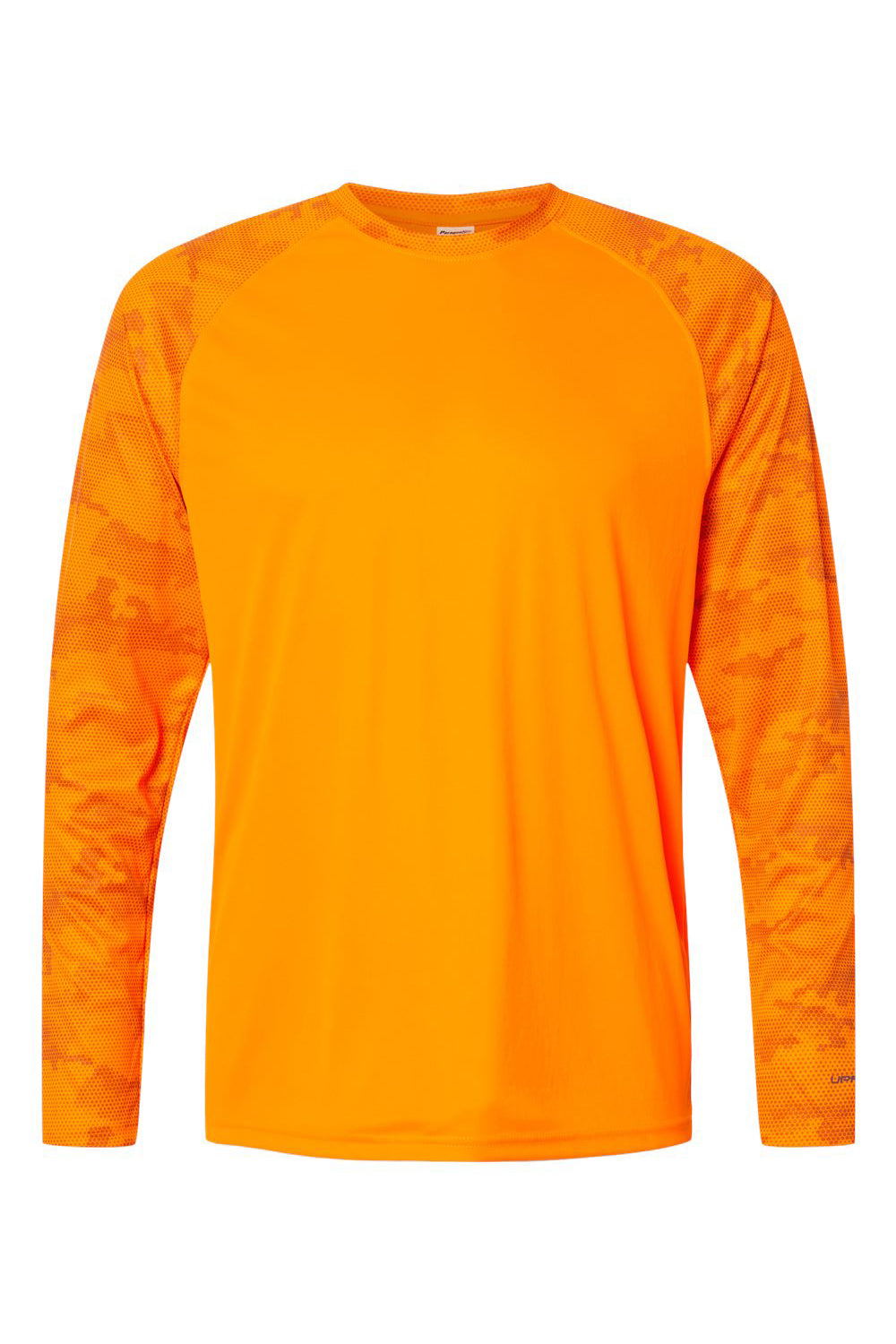 Paragon 216 Mens Cayman Performance Camo Colorblocked Long Sleeve Crewneck T-Shirt Neon Orange Flat Front