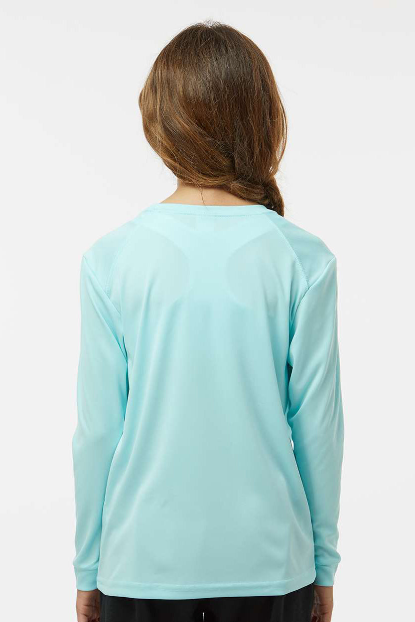 Paragon 218Y Youth Islander Performance Moisture Wicking Long Sleeve Crewneck T-Shirt Aqua Blue Model Back