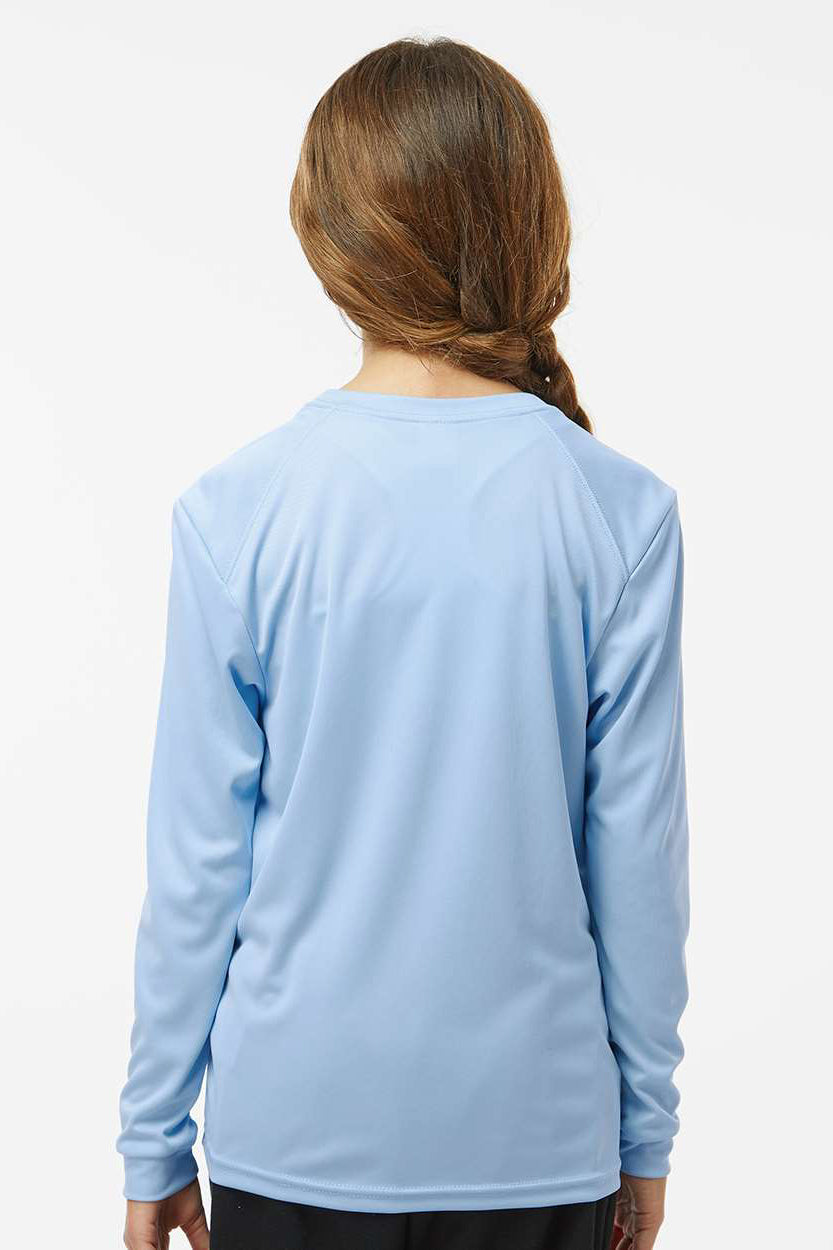 Paragon 218Y Youth Islander Performance Moisture Wicking Long Sleeve Crewneck T-Shirt Blue Mist Model Back