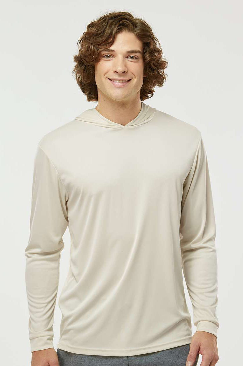 Paragon 220 Mens Bahama Performance Moisture Wicking Long Sleeve Hooded T-Shirt Hoodie Sand Model Front