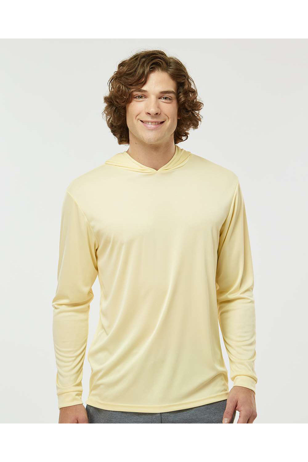Paragon 220 Mens Bahama Performance Long Sleeve Hooded T-Shirt Hoodie Pale Yellow Model Front