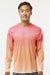 Paragon 225 Mens Barbados Performance Moisture Wicking Pin Dot Long Sleeve Crewneck T-Shirt Red/Light Orange Model Front