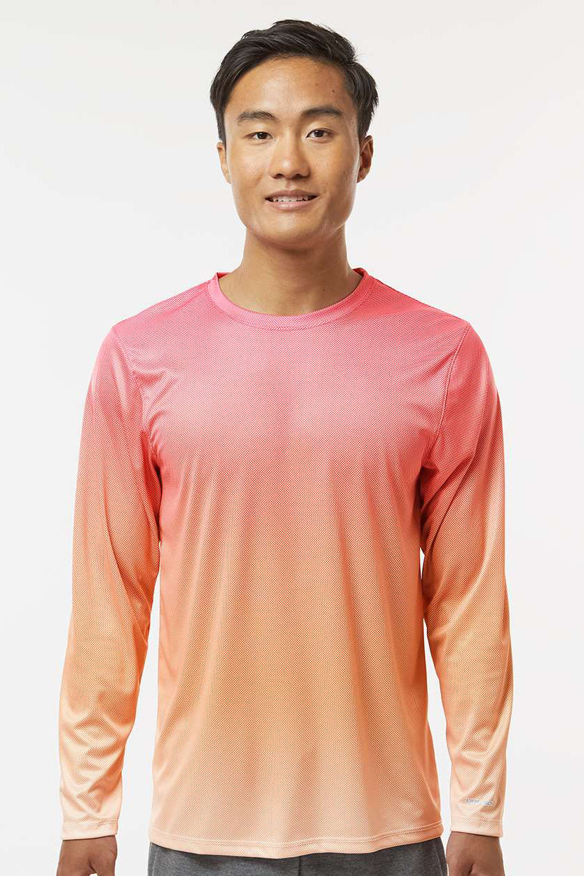 Paragon 225 Mens Barbados Performance Moisture Wicking Pin Dot Long Sleeve Crewneck T-Shirt Red/Light Orange Model Front