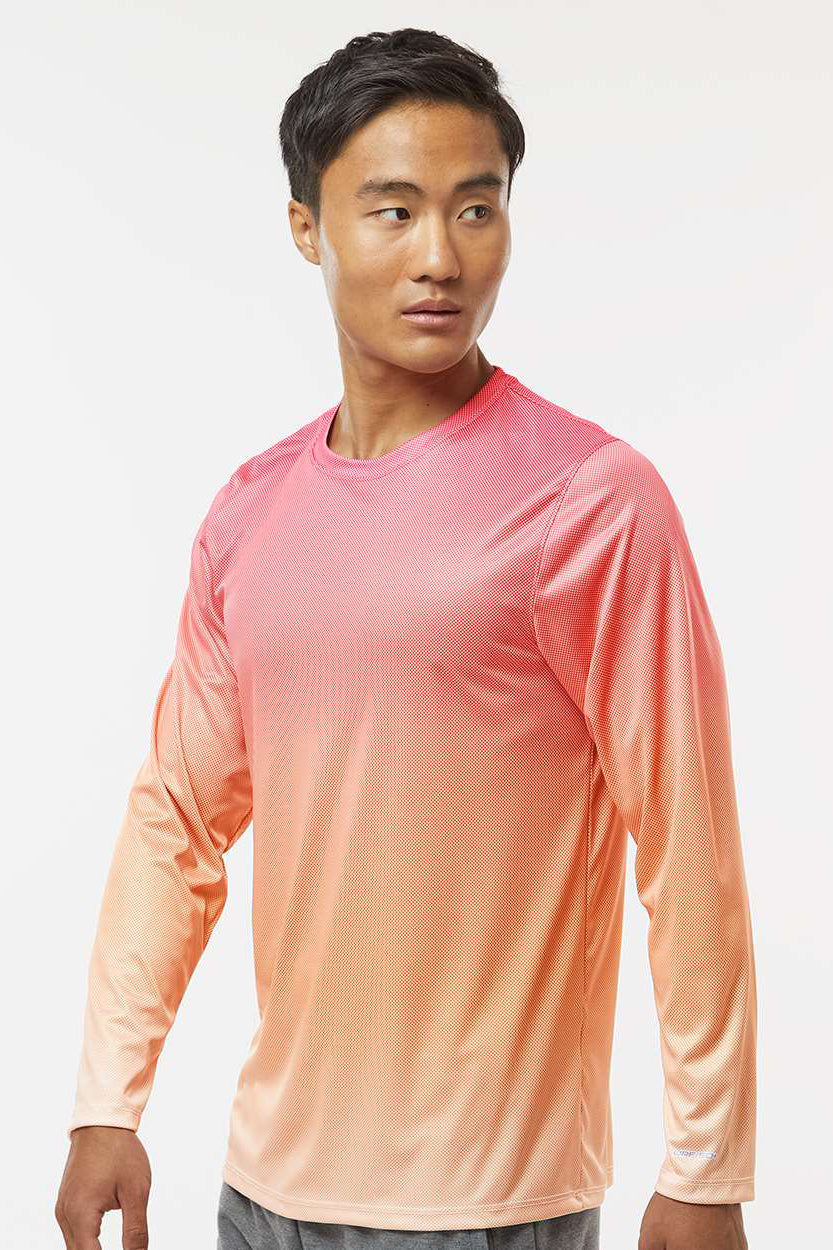 Paragon 225 Mens Barbados Performance Moisture Wicking Pin Dot Long Sleeve Crewneck T-Shirt Red/Light Orange Model Side