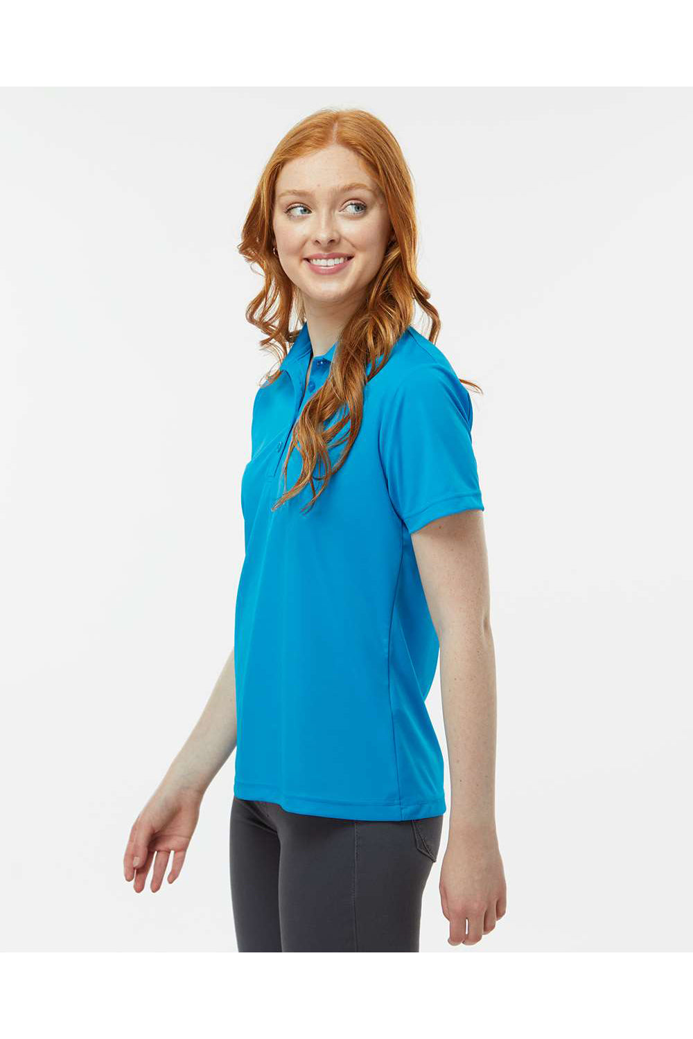 Paragon 504 Womens Sebring Performance Short Sleeve Polo Shirt Turquoise Blue Model Side