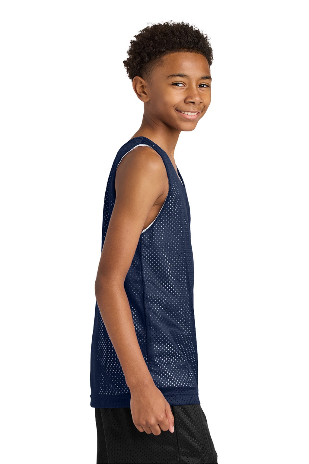 A4 A4N2206 Youth Reversible Moisture Wicking Mesh Tank Top Navy Blue/White Model Side