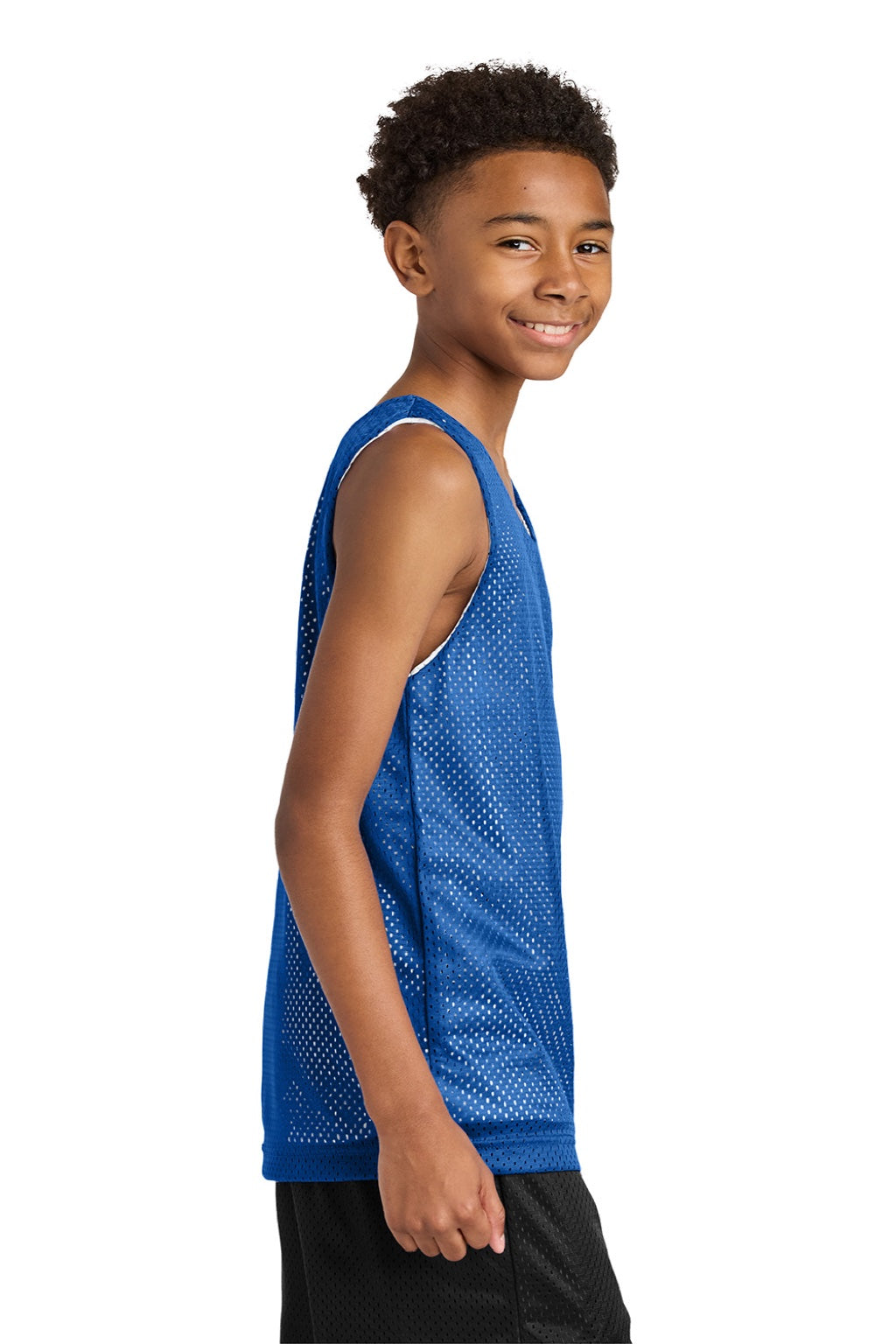 A4 A4N2206 Youth Reversible Moisture Wicking Mesh Tank Top Royal Blue/White Model Side