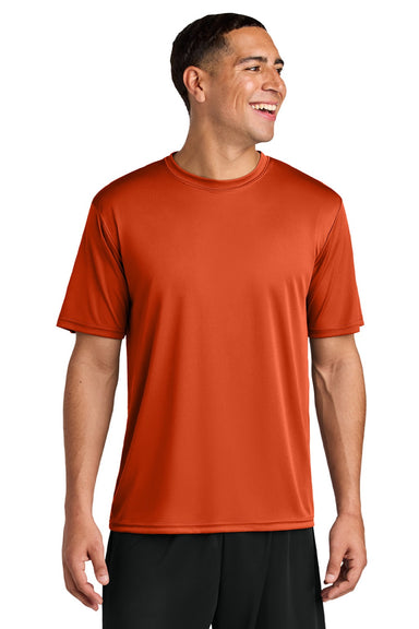 A4 A4N3142 Mens Performance Moisture Wicking Short Sleeve Crewneck T-Shirt Athletic Orange Model Front