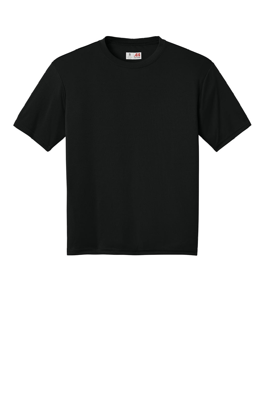 A4 A4N3142 Mens Performance Moisture Wicking Short Sleeve Crewneck T-Shirt Black Flat Front