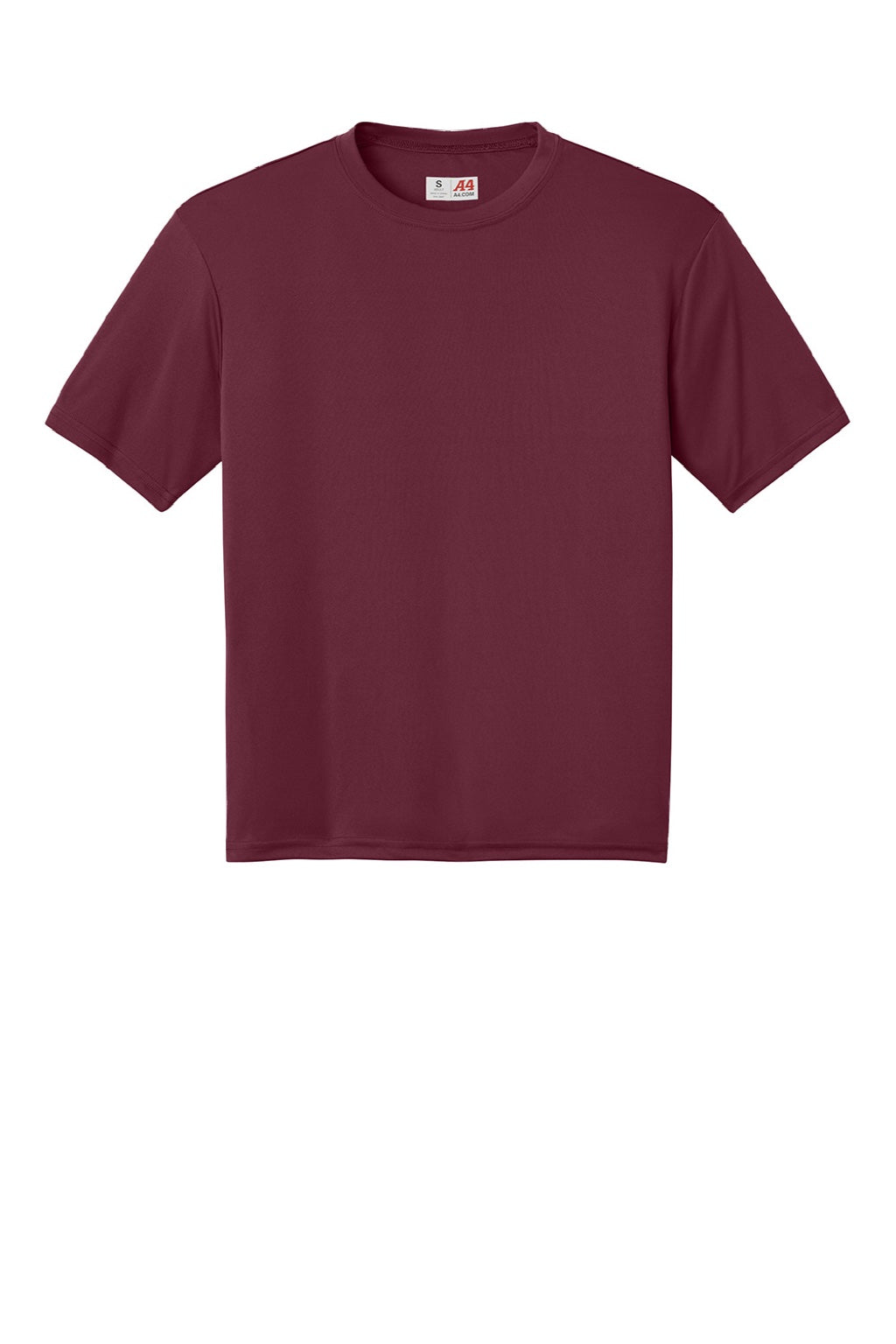 A4 A4N3142 Mens Performance Moisture Wicking Short Sleeve Crewneck T-Shirt Cardinal Red Flat Front