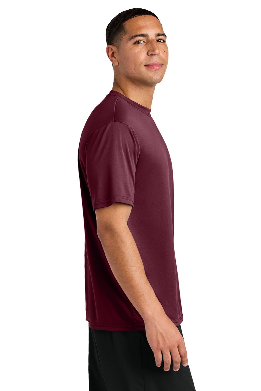 A4 A4N3142 Mens Performance Moisture Wicking Short Sleeve Crewneck T-Shirt Cardinal Red Model Side