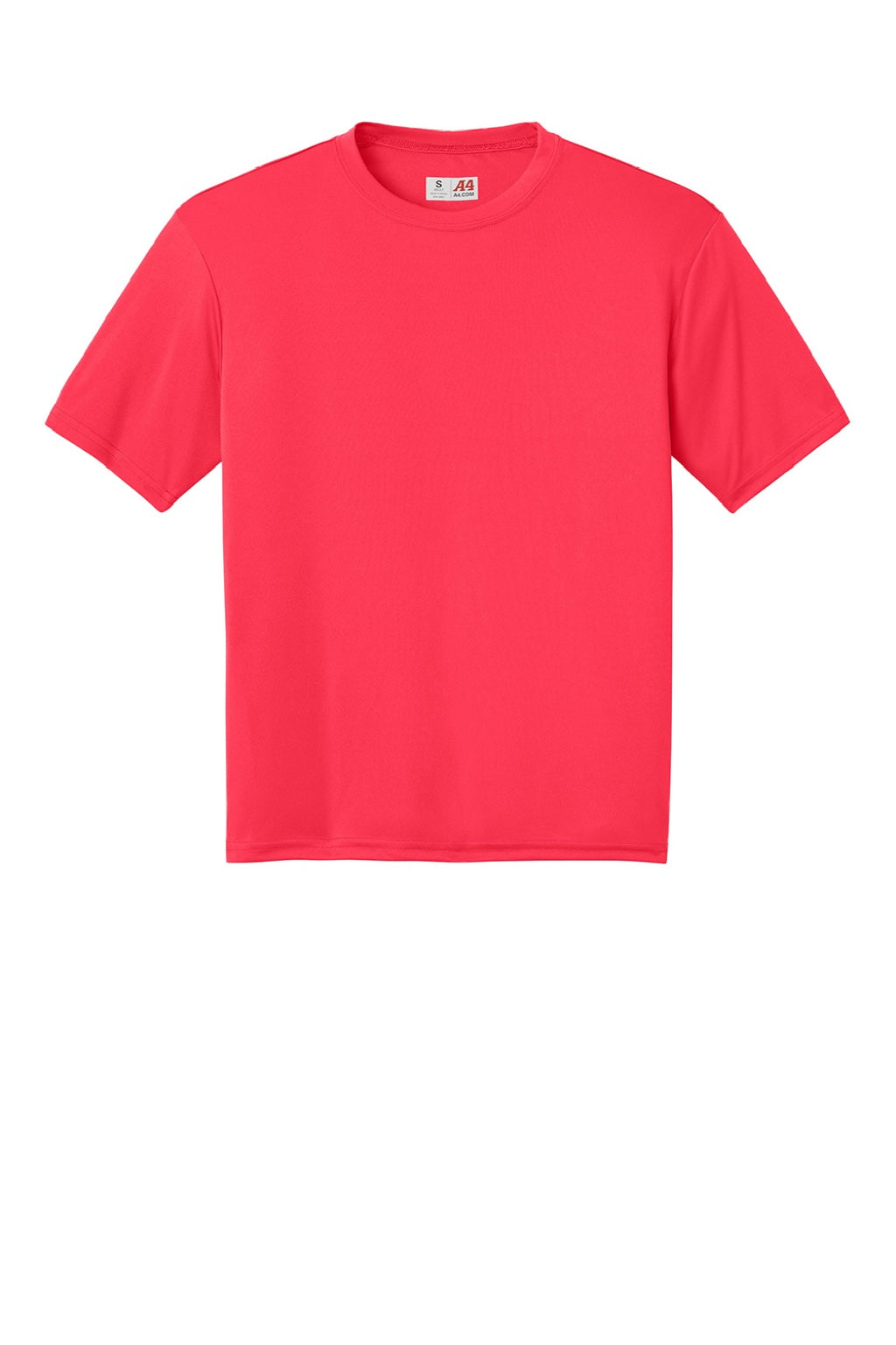 A4 A4N3142 Mens Performance Moisture Wicking Short Sleeve Crewneck T-Shirt Coral Flat Front