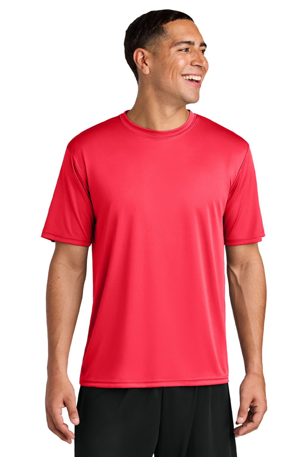 A4 A4N3142 Mens Performance Moisture Wicking Short Sleeve Crewneck T-Shirt Coral Model Front