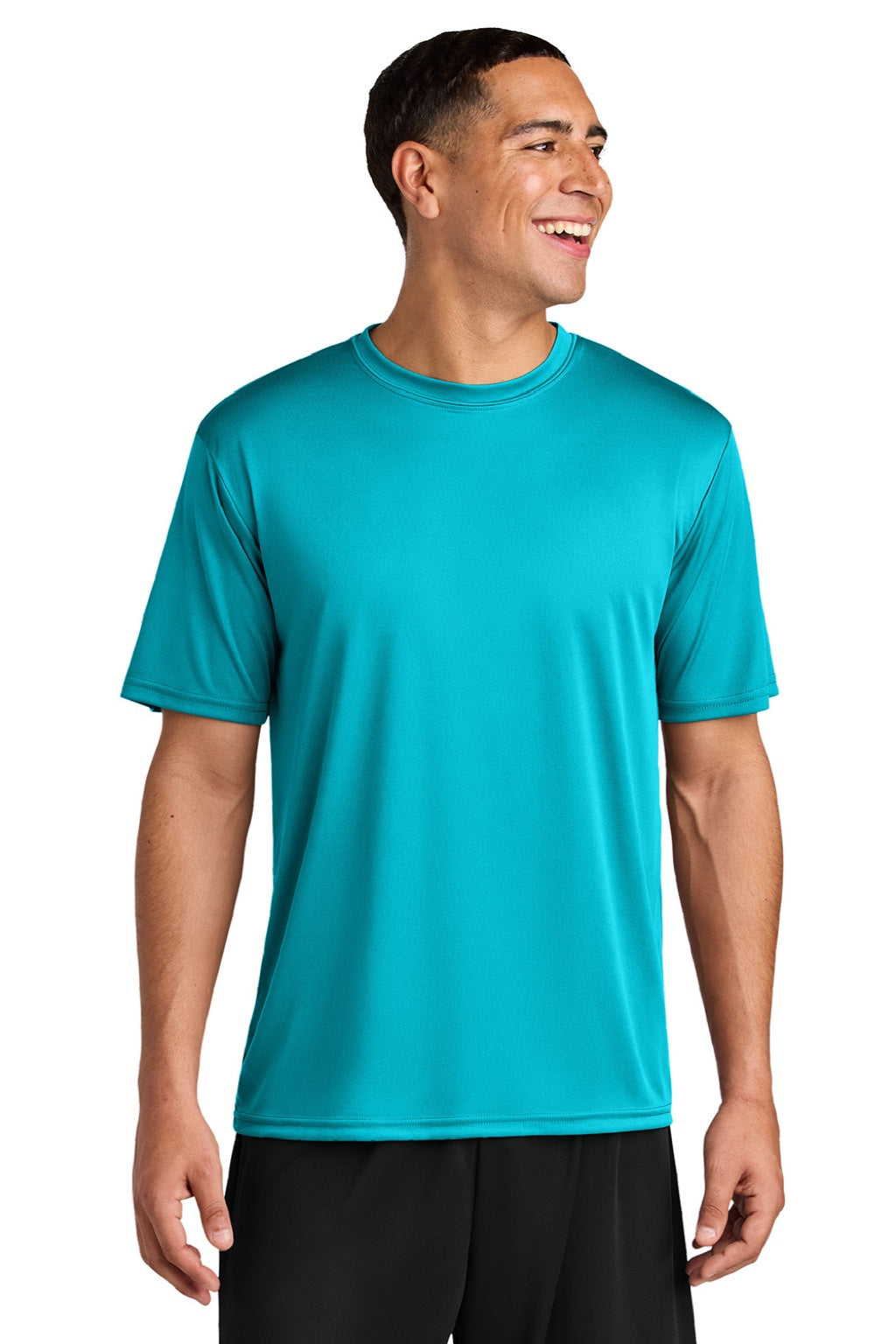 A4 A4N3142 Mens Performance Moisture Wicking Short Sleeve Crewneck T-Shirt Electric Blue Model Front