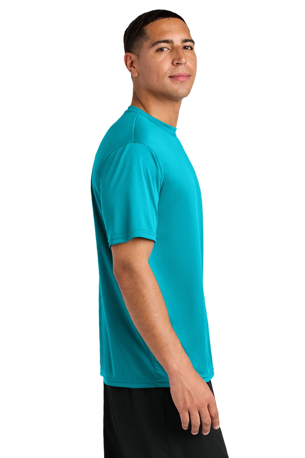 A4 A4N3142 Mens Performance Moisture Wicking Short Sleeve Crewneck T-Shirt Electric Blue Model Side