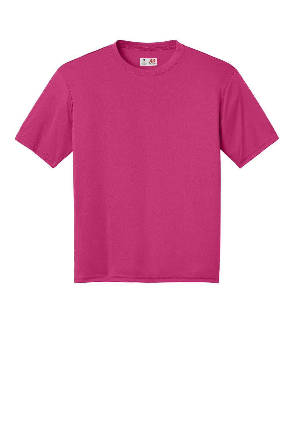 A4 A4N3142 Mens Performance Moisture Wicking Short Sleeve Crewneck T-Shirt Fuchsia Pink Flat Front