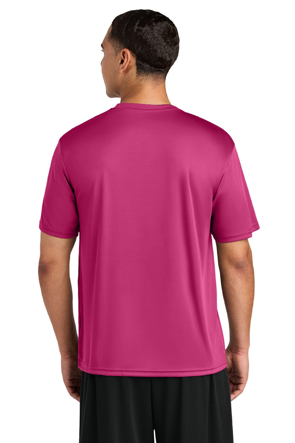 A4 A4N3142 Mens Performance Moisture Wicking Short Sleeve Crewneck T-Shirt Fuchsia Pink Model Back