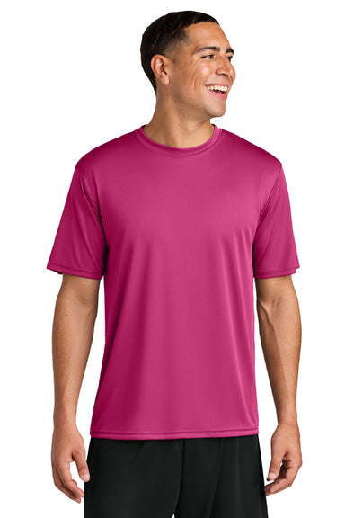 A4 A4N3142 Mens Performance Moisture Wicking Short Sleeve Crewneck T-Shirt Fuchsia Pink Model Front