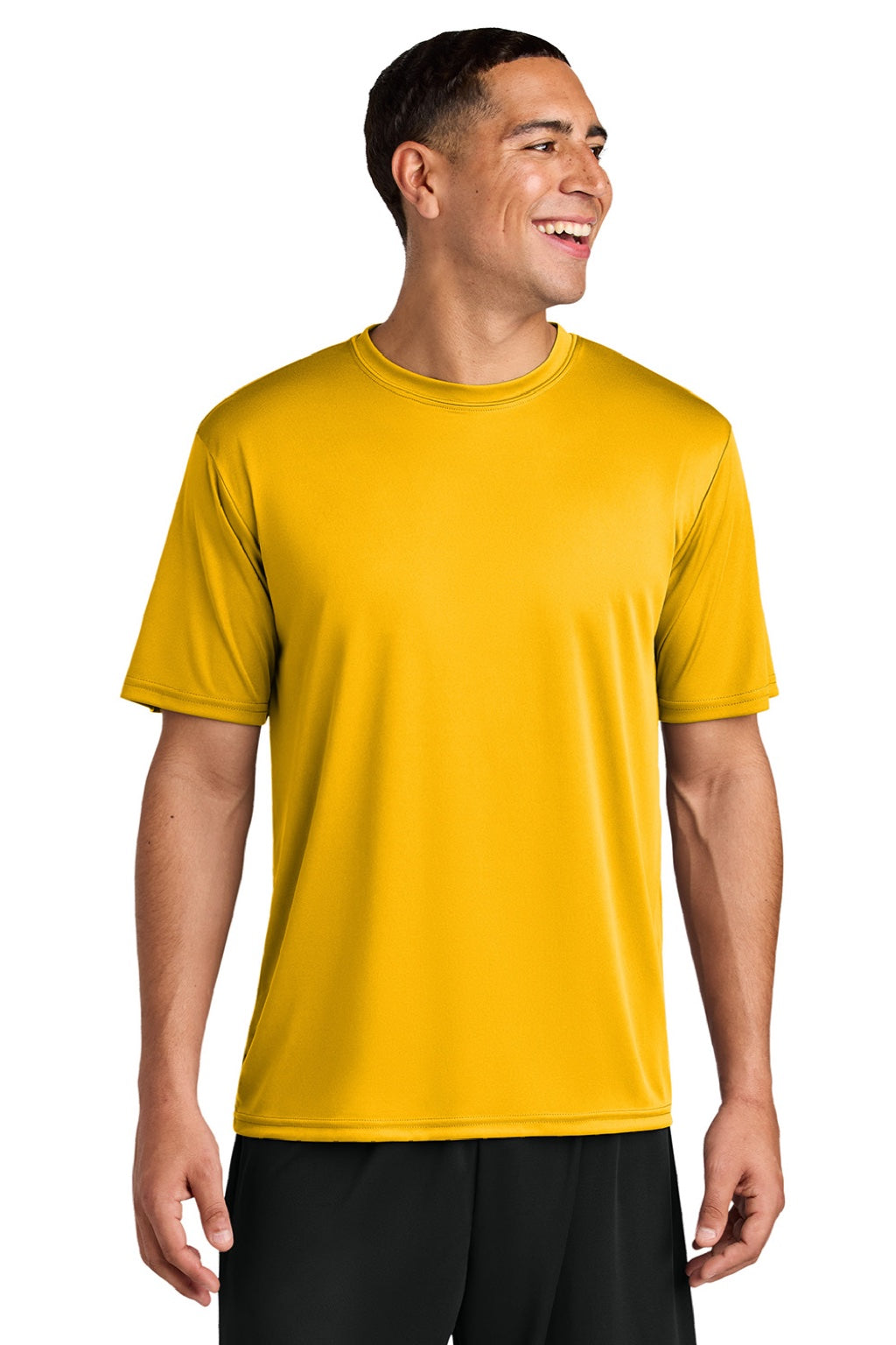 A4 A4N3142 Mens Performance Moisture Wicking Short Sleeve Crewneck T-Shirt Gold Model Front