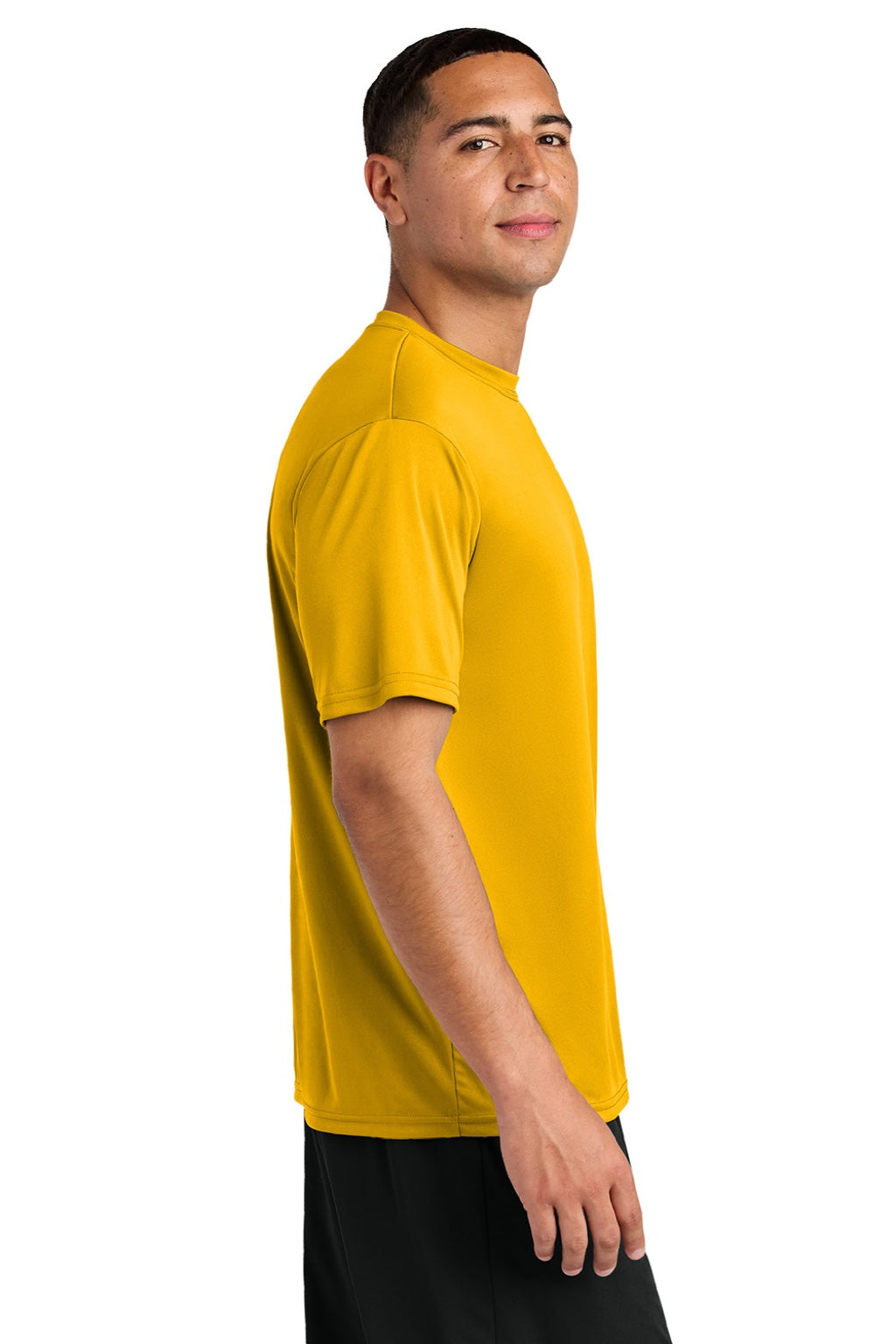 A4 A4N3142 Mens Performance Moisture Wicking Short Sleeve Crewneck T-Shirt Gold Model Side