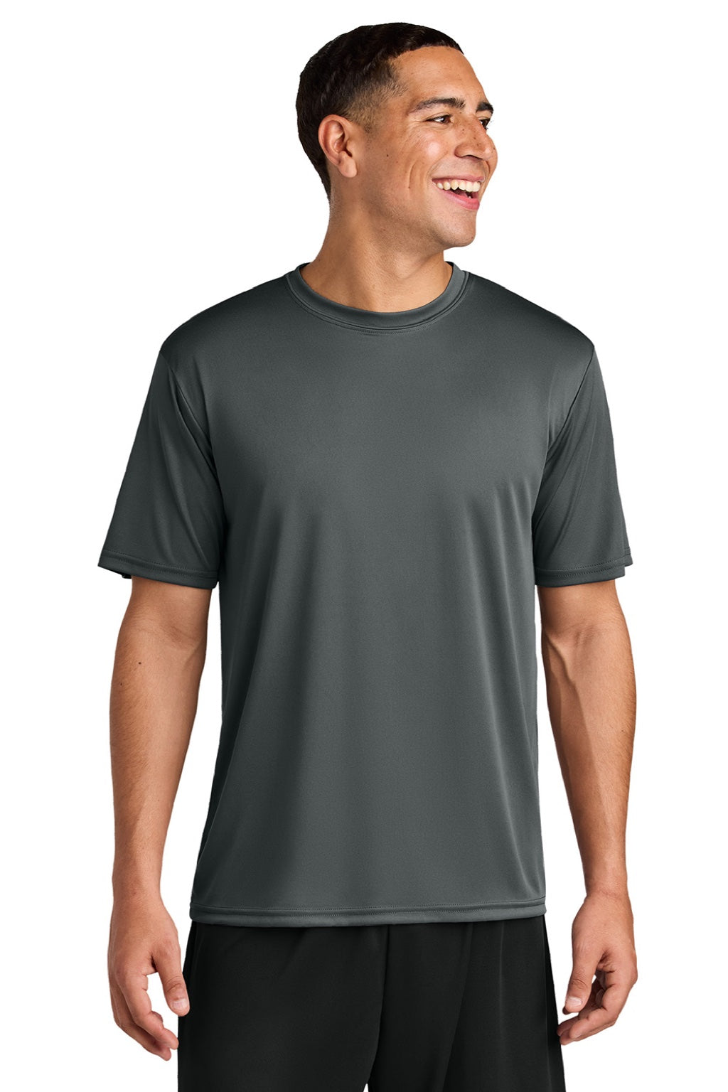 A4 A4N3142 Mens Performance Moisture Wicking Short Sleeve Crewneck T-Shirt Graphite Grey Model Front