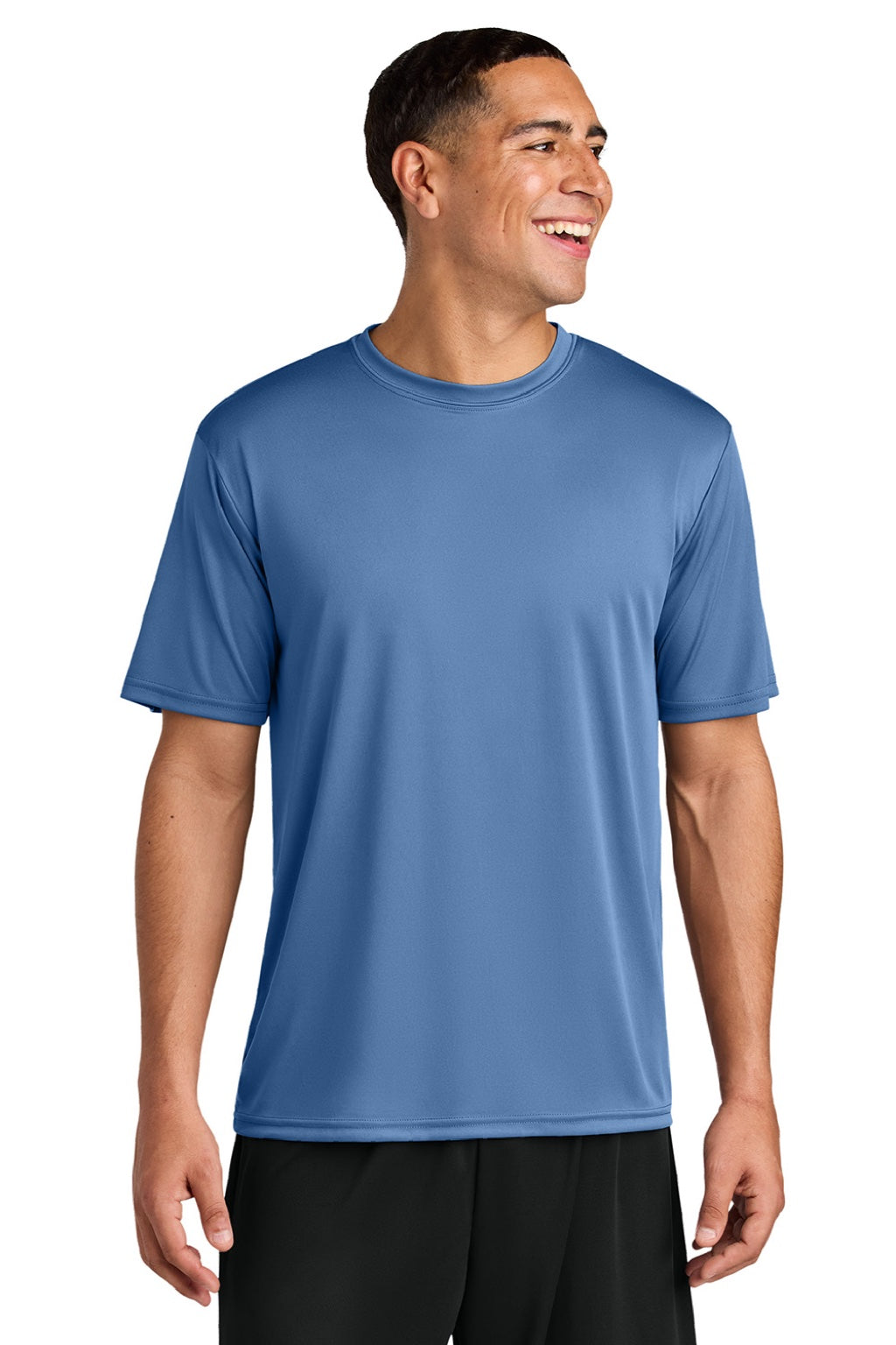 A4 A4N3142 Mens Performance Moisture Wicking Short Sleeve Crewneck T-Shirt Light Blue Model Front