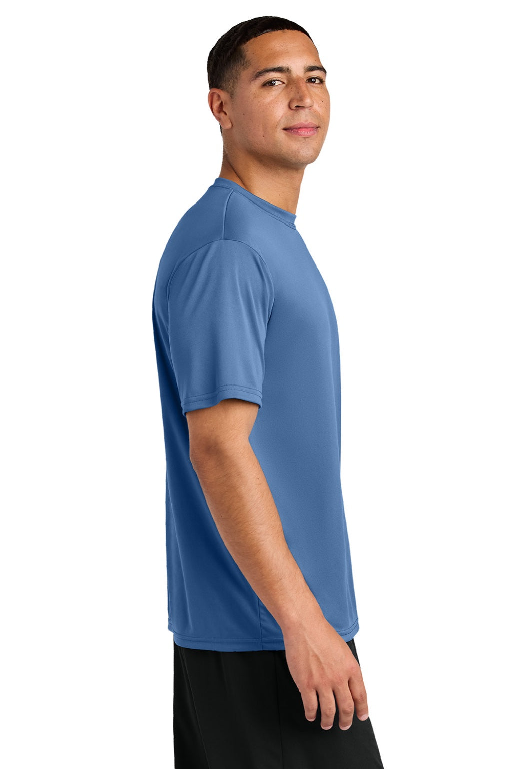 A4 A4N3142 Mens Performance Moisture Wicking Short Sleeve Crewneck T-Shirt Light Blue Model Side