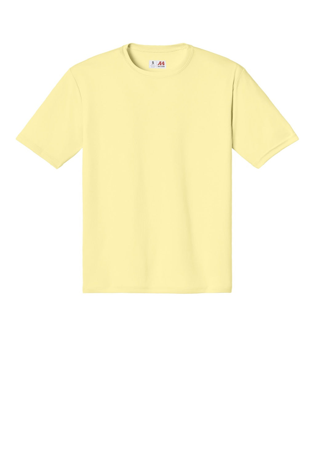 A4 A4N3142 Mens Performance Moisture Wicking Short Sleeve Crewneck T-Shirt Light Yellow Flat Front