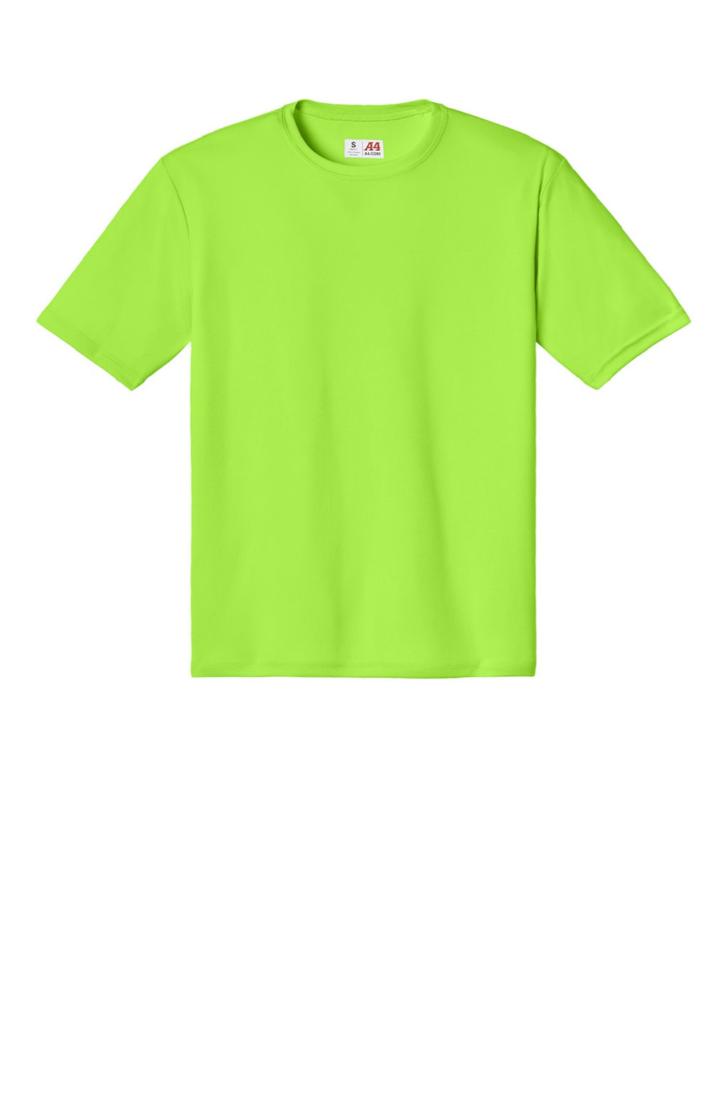 A4 A4N3142 Mens Performance Moisture Wicking Short Sleeve Crewneck T-Shirt Lime Green Flat Front